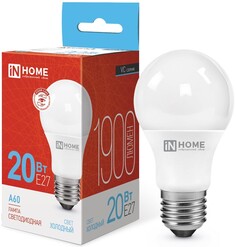 Лампа светодиодная IN HOME 4690612020310 LED-A60-VC 20Вт грушевидная 6500К холодный, белый E27 1900лм