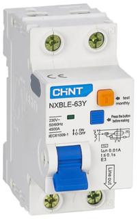 Автоматический выключатель дифф. тока (АВДТ) CHINT 105540 1P+N, тип хар-ки C, 6А, 30mA, тип AС, 4,5кА NXBLE-63Y (R)