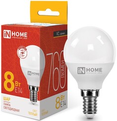Лампа светодиодная IN HOME 4690612020549 LED-ШАР-VC 8Вт шар 3000К теплый, белый E14 760лм