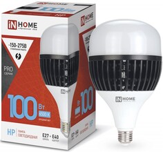 Лампа светодиодная IN HOME 4690612035697 LED-HP-PRO 100Вт грушевидная 6500К холодный, белый E27 9500лм 150-275В с адаптером E40, белый