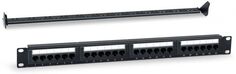 Патч-панель WRLine WR-PL-24-C5E-D 19" (1U), 24 порта RJ-45, категория 5e, Dual IDC, с задним кабельным организатором, цвет черный