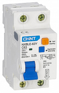 Автоматический выключатель дифф. тока (АВДТ) CHINT 105526 1P+N, тип хар-ки C, 25А, 10mA, тип AС, 4,5кА NXBLE-63Y (R)