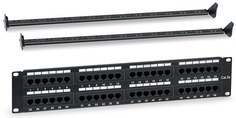 Патч-панель WRLine WR-PL-48-C5E-D 19" (2U), 48 портов RJ-45, категория 5e, Dual IDC, с задним кабельным организатором, цвет черный