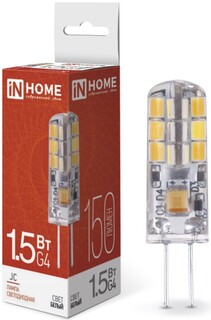 Лампа светодиодная IN HOME 4690612035963 LED-JC 1.5Вт капсульная прозрачная 4000К нейтральный, белый G4 150лм 12В