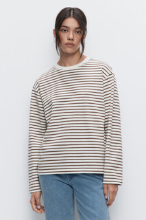 Лонгслив oversize хлопковый с принтом в полоску Befree