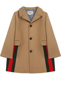 Однобортное пальто из шерсти с контрастной отделкой Gucci