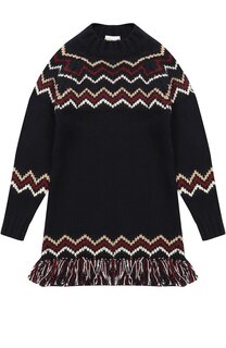 Мини-платье из шерсти и кашемира с принтом и бахромой Moncler Enfant