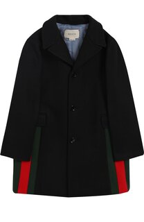 Однобортное пальто из шерсти с контрастной отделкой Gucci
