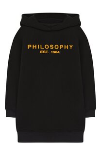 Хлопковое мини-платье с капюшоном Philosophy di Lorenzo Serafini Kids