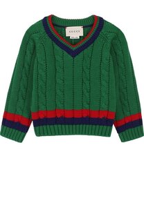 Хлопковый пуловер с контрастной отделкой и V-образным вырезом Gucci