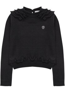 Пуловер джерси с оборками и логотипом бренда из страз I Pinco Pallino