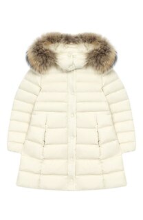 Пуховое пальто с меховой отделкой на капюшоне Moncler Enfant