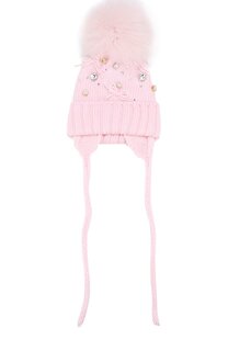 Шерстяная шапка с меховым помпоном и декором Catya