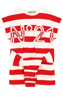Хлопковое мини-платье в полоску с декоративным поясом N21
