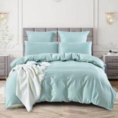 Постельное белье евростандарт, простыня 240х260 см, 2 наволочки 70х70 см, 2 наволочки 50х70 см, пододеяльник 200х220 см, Karteks, сатин, кант, Montana SDK-020