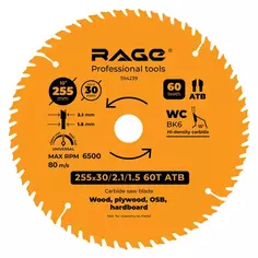 Диск пильный по дереву Rage 60Т 255x30x1.5 мм