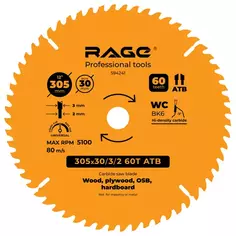 Диск пильный по дереву Rage 60Т 305x30x1.7 мм