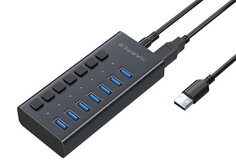 Концентратор Harper HUB-07MB Black 7*USB 3.2, переходник: USB 3.0/Type-C, до 5 Гб/с, алюминий, индикатор работы устройства: LED