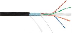 Кабель витая пара F/UTP 6а кат. 4 пары NIKOLAN NKL 4255B-BK 23AWG(0.57 мм), медь, одножильный (solid), внешний, PE, чёрный, уп/500м