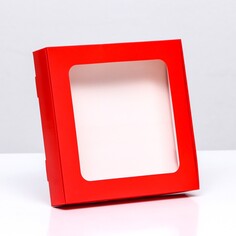 Коробка самосборная с окном красная, 16 х 16 х 3 см Upak Land