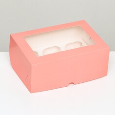 Упаковка на 6 капкейков с окном, розовая, 25 х 17 х 10 см Upak Land