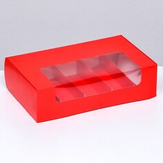 Коробка складная с окном под 5 эклеров красная, 25 х 15 х 6,6 см Upak Land
