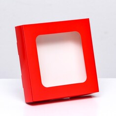 Коробка самосборная с окном красная, 13 х 13 х 3 см Upak Land