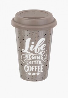 Стакан Elan Gallery 400 мл, 9,5х9,5х14 см Капучино с силиконовой крышкой, NEW BONE CHINA