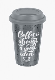 Стакан Elan Gallery 400 мл, 9,5х9,5х14 см Графит с силиконовой крышкой, NEW BONE CHINA