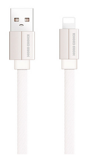 Кабель интерфейсный More Choice K20i USB 2.1A для Lightning 8-pin плоский нейлон 1м White