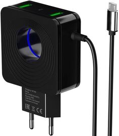 Зарядное устройство сетевое More Choice NC48m NC48m Black 2*USB 2.1A для micro USB со встроенным кабелем и LED подсветкой Black