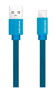 Кабель интерфейсный More Choice K20a USB 2.1A для Type-C плоский нейлон 1м Blue