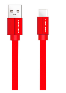 Кабель интерфейсный More Choice K20a USB 2.1A для Type-C плоский нейлон 1м Red