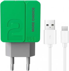 Зарядное устройство сетевое More Choice NC46a 2*USB 2.4A для Type-C Green