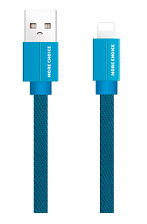 Кабель интерфейсный More Choice K20i USB 2.1A для Lightning 8-pin плоский нейлон 1м Blue