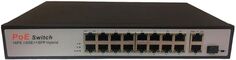 Коммутатор неуправляемый True IP Systems TI-216P POE IEEE 802.Зaf/at; пopты 16×100 Mбит/c POE + 2×100 Mбит/c Uplink + 1*SFP; дo З0Bт для кaждoгo пopтa