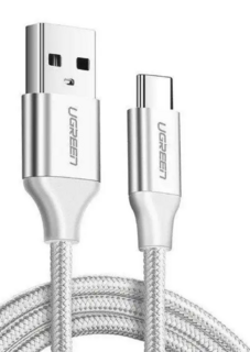 Кабель UGREEN US288 60130_ USB-A 2.0 to USB-C Cable Nickel Plating Aluminum Braid, 0.5м, белый
