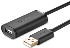Кабель UGREEN US121 10321_ USB 2.0 Active Extension Cable with Chipset, 10м, черный