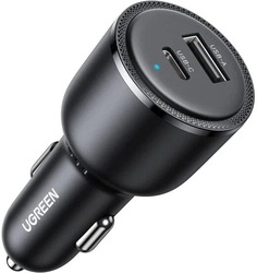 Зарядное устройство автомобильное UGREEN CD239 90645 USB Type-C, USB Type-А, 63W, цвет: черный