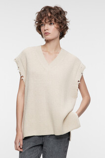 джемпер женский Жилет oversize вязаный хлопковый с рваными краями Befree