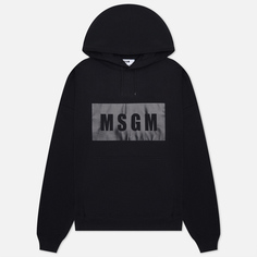 Мужская толстовка MSGM Box Logo Print Hoodie, цвет чёрный, размер M