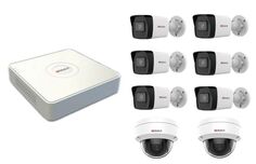 Комплект видеонаблюдения HiWatch X-com Коттедж IP 6+2+1 состав: 8 канальный POE-видеорегистратор - 1шт; 4МП цилиндрическая IP камеры с объективом 2,8м