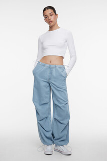 джемпер женский Лонгслив хлопковый укороченный с круглым вырезом Befree