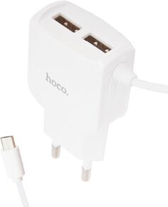 Сетевое зарядное устройство Hoco C59A Mega Joy, 2USB, 2.4A, встроенный кабель Micro-USB, белый (07956)