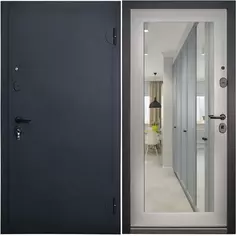 Дверь входная металлическая Акустика 870 мм правая цвет черный зеркало Без бренда