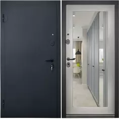 Дверь входная металлическая Акустика 870 мм левая цвет черный зеркало Без бренда