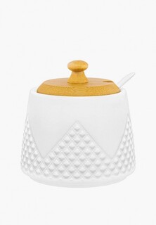 Сахарница Elan Gallery 350 мл 9,7х9,7х10,5 см Ромбики с ложкой и деревянной крышкой