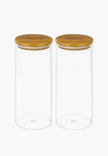 Набор контейнеров для хранения продуктов Elan Gallery для хранения 1 л 9х9х22 см Crystal glass, стеклянные с крышкой из акации с силиконовой прокладкой