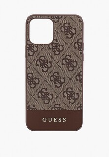 Чехол для iPhone Guess 12/12 Pro (6.1), PU 4G Stripe Metal logo Brown