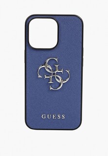 Чехол для iPhone Guess 13 Pro, PU Saffiano 4G Big metal logo Blue